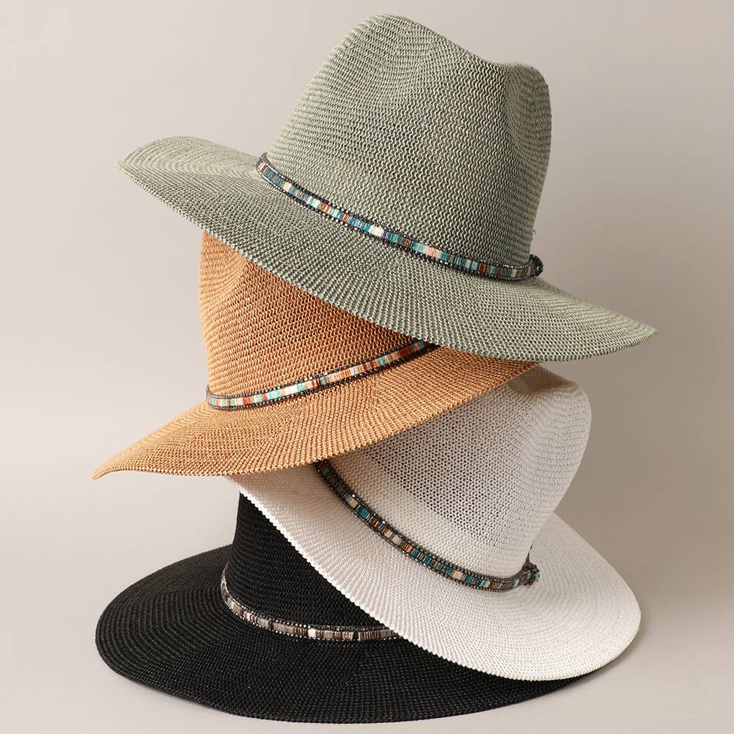 Multi-Colored Thread with Beaded Panama Hat: CLAY / ONE SIZE
