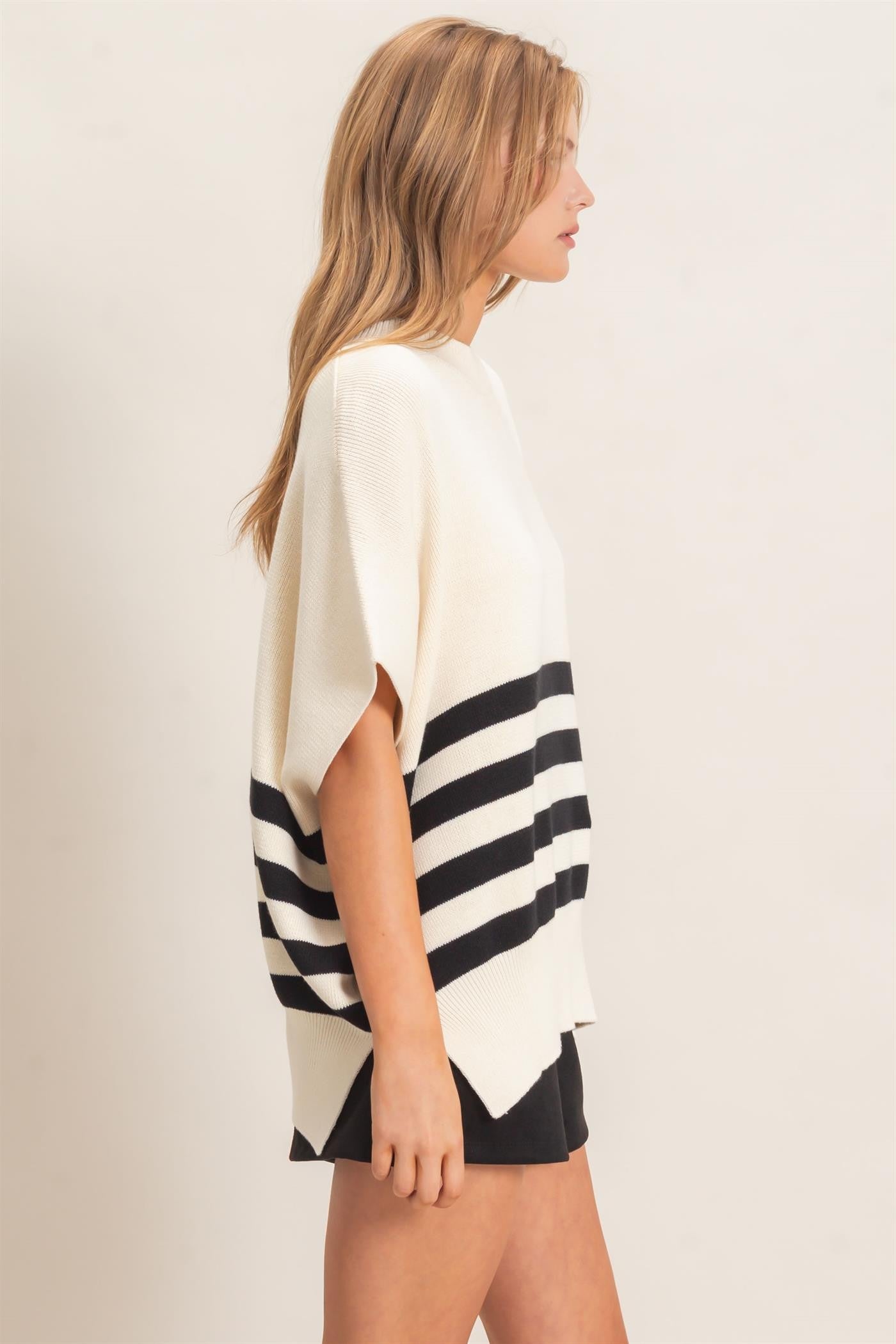 Striped Ribbed Crew Neck Sweater