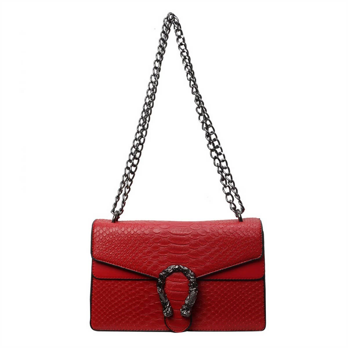 Crossbody Square Bag with Chain in Red