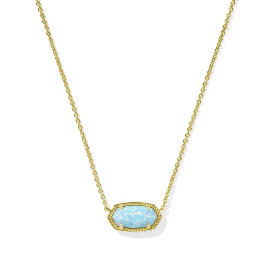 Elisa Short Pendant Necklace Gold Light Teal Kyocera Opal