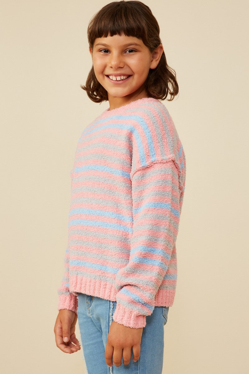 Girls Ultra Soft Multicolor Stripe Pullover