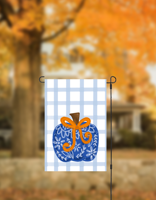 Blue Chinoiserie Bow Pumpkin Garden Flag