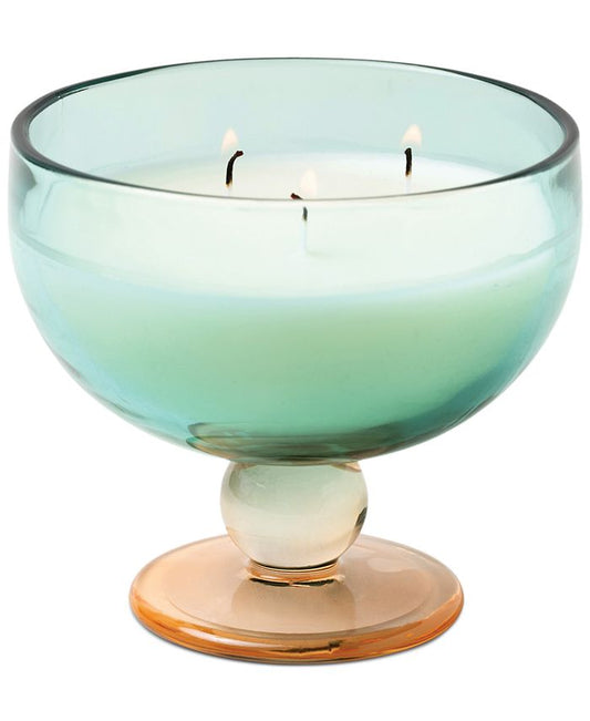 Aura 6oz Candle Teal & Orange Tinted Glass Goblet in Tobacco Patchouli