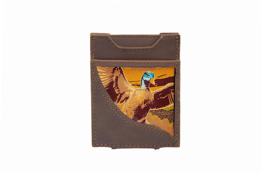 Mallard Men's Magnetic Front Pocket Woven Patch Leather Wallet.