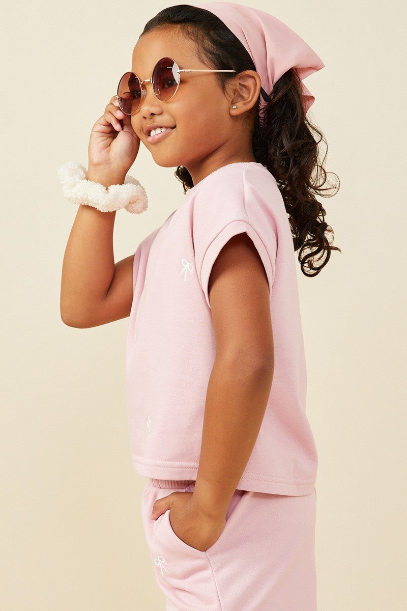Girls Bow Embroidered French Terry Set
