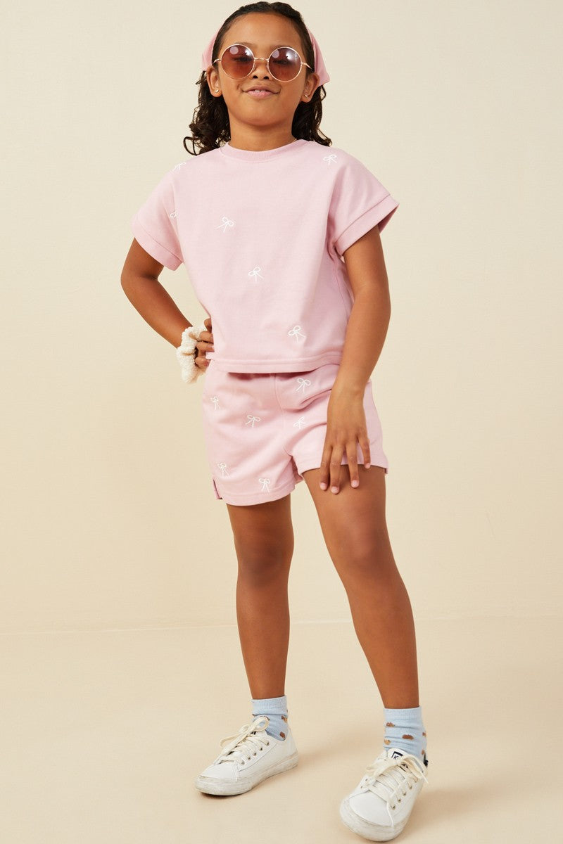 Girls Bow Embroidered French Terry Set