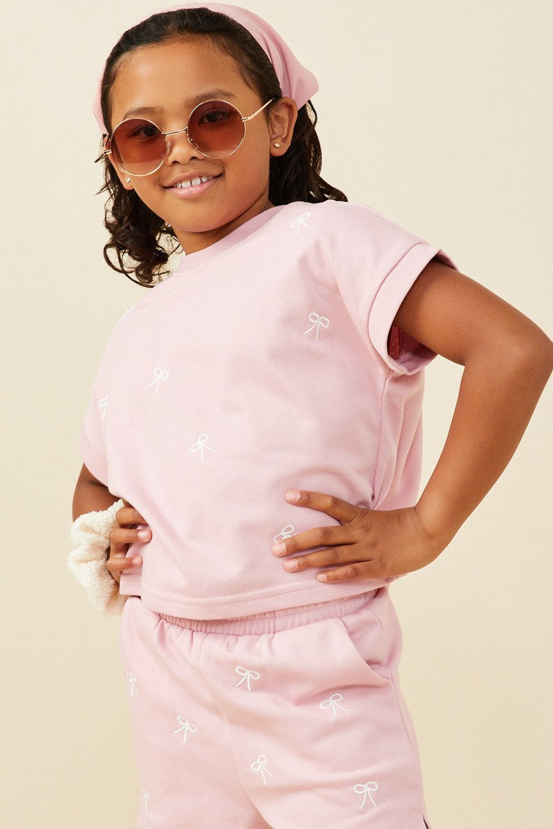 Girls Bow Embroidered French Terry Set