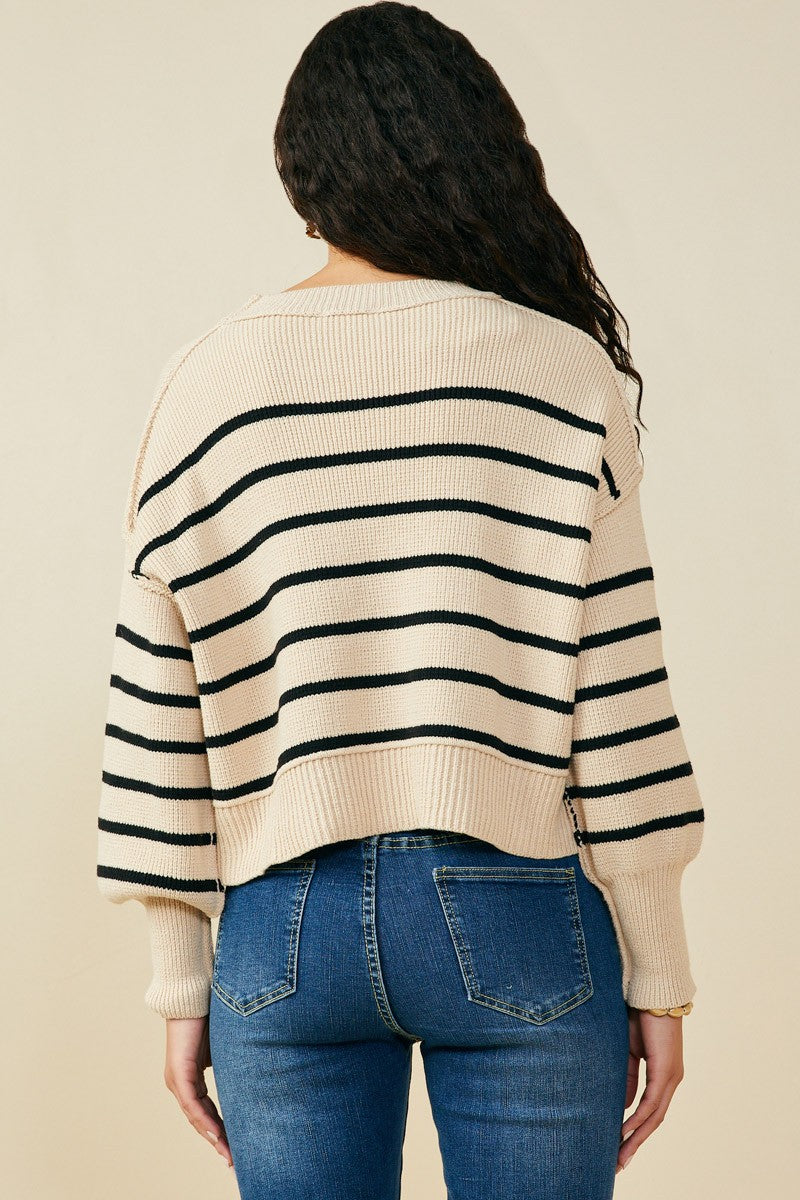 Drop Shoulder Puff Sleeve Sweater Top