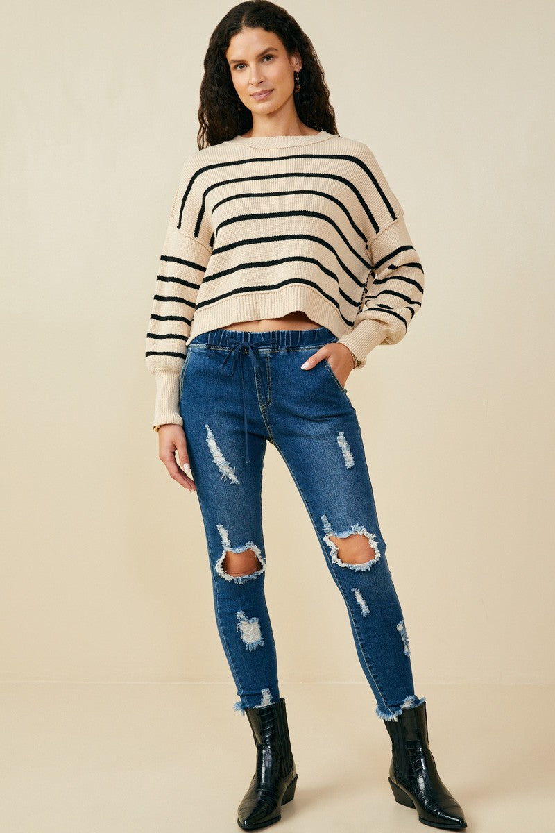 Drop Shoulder Puff Sleeve Sweater Top