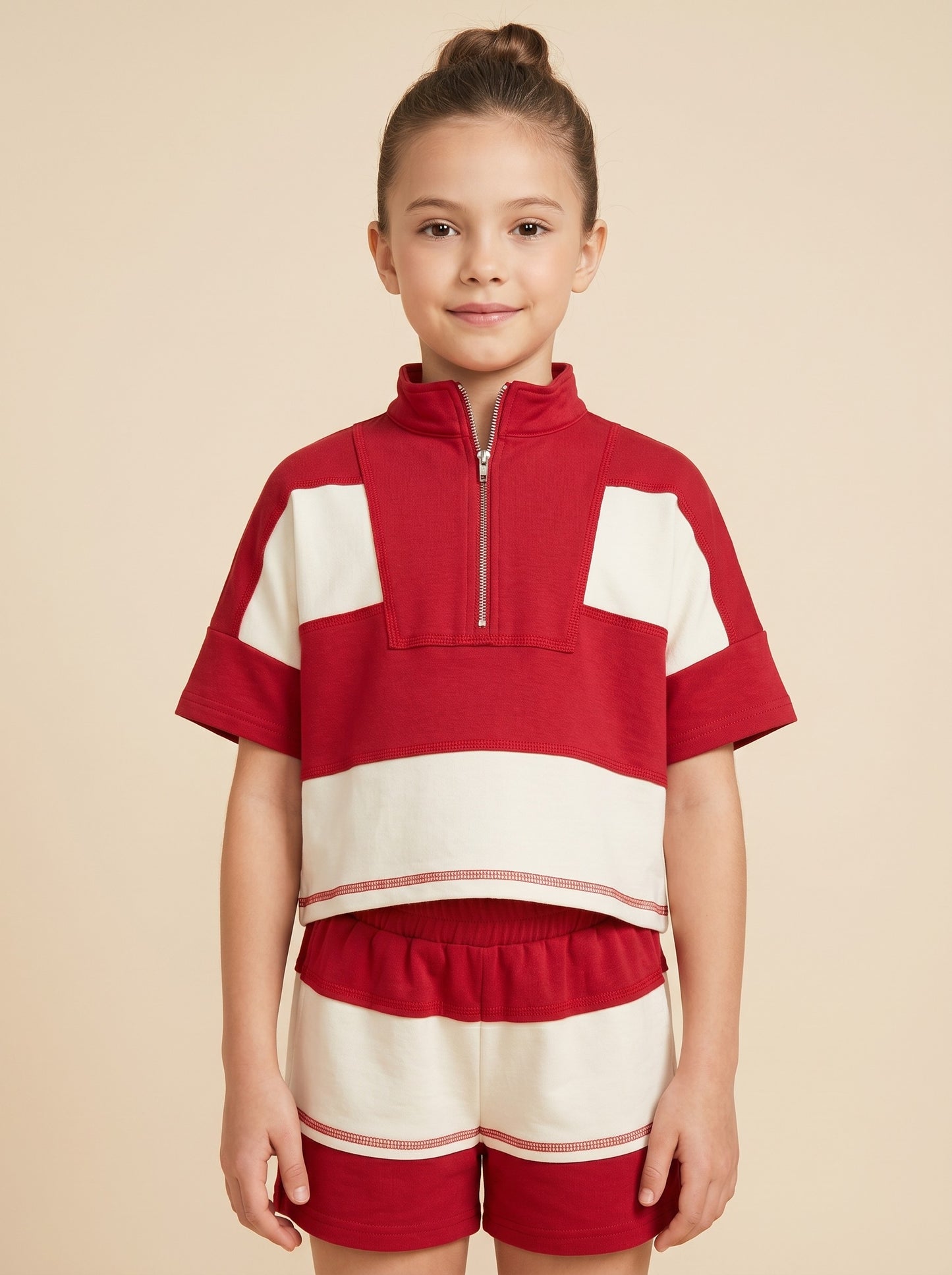 Girls Color Block Stripe Half Zip Knit Set