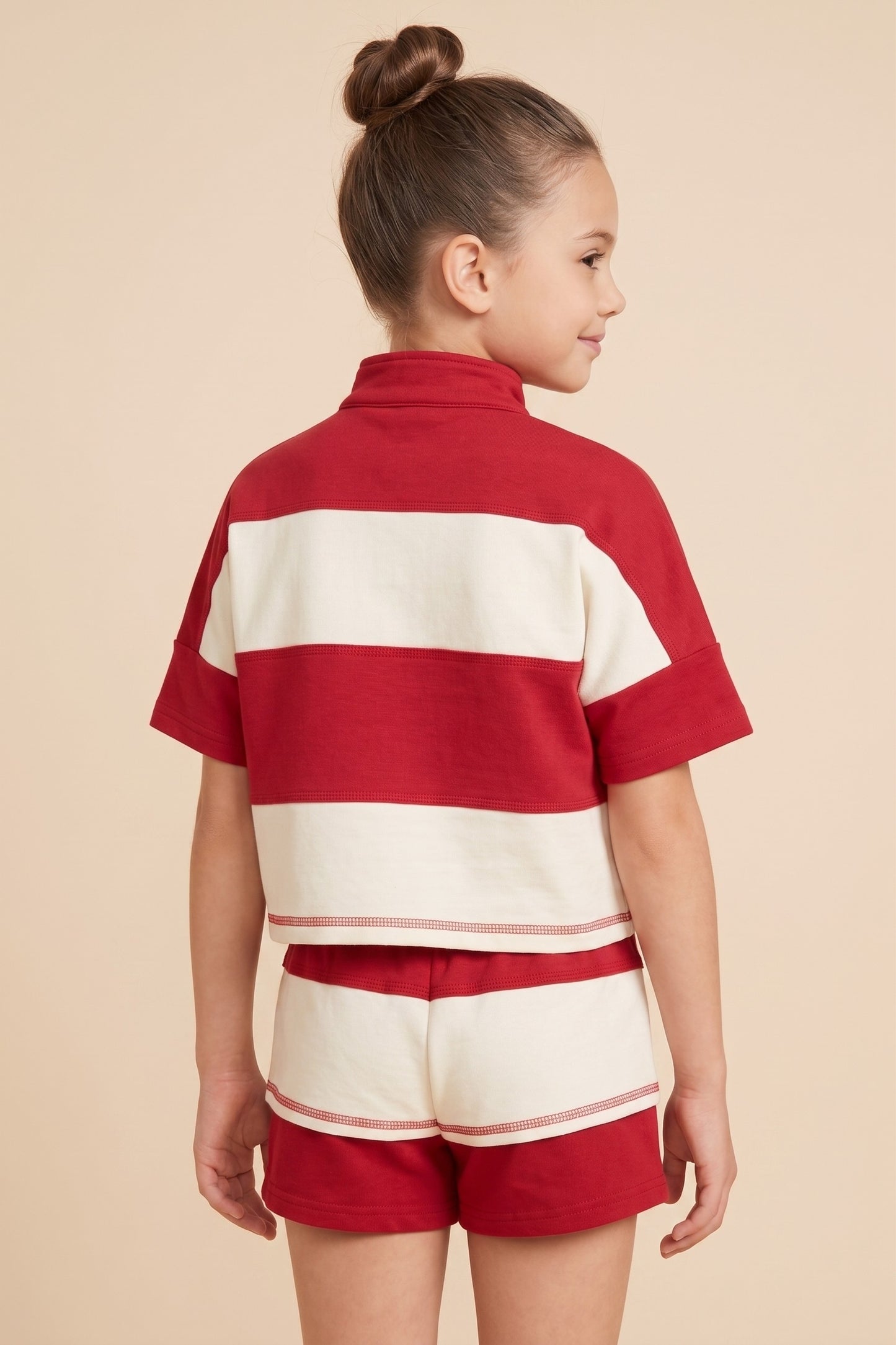Girls Color Block Stripe Half Zip Knit Set