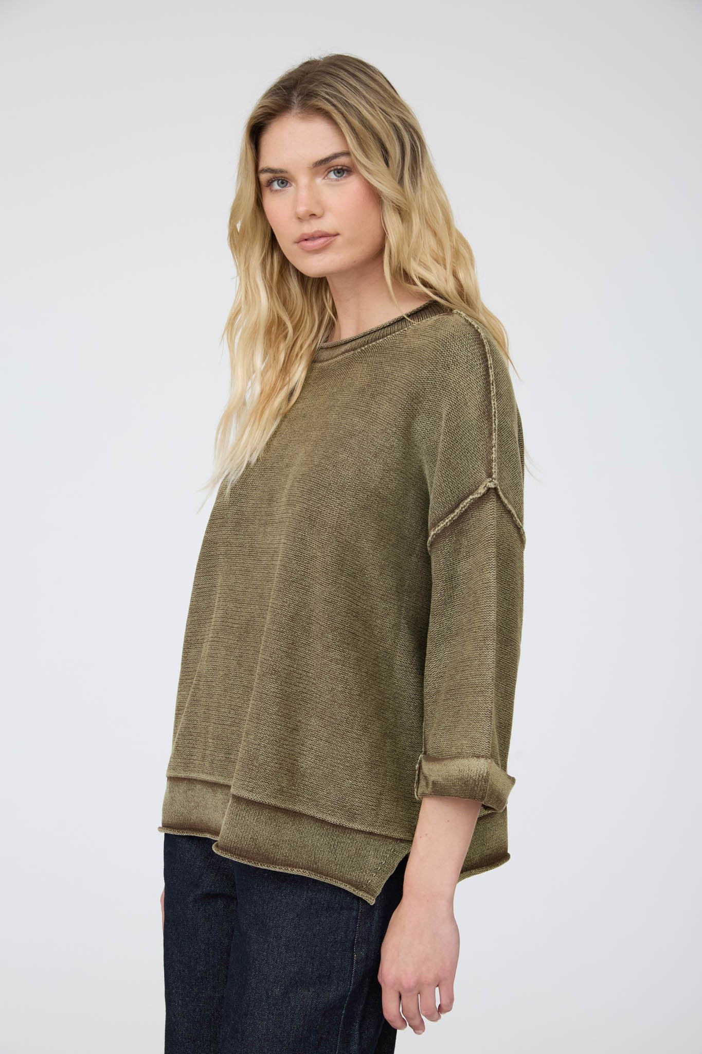Washed Inverted Seam Short Sleeve Sweatshirt