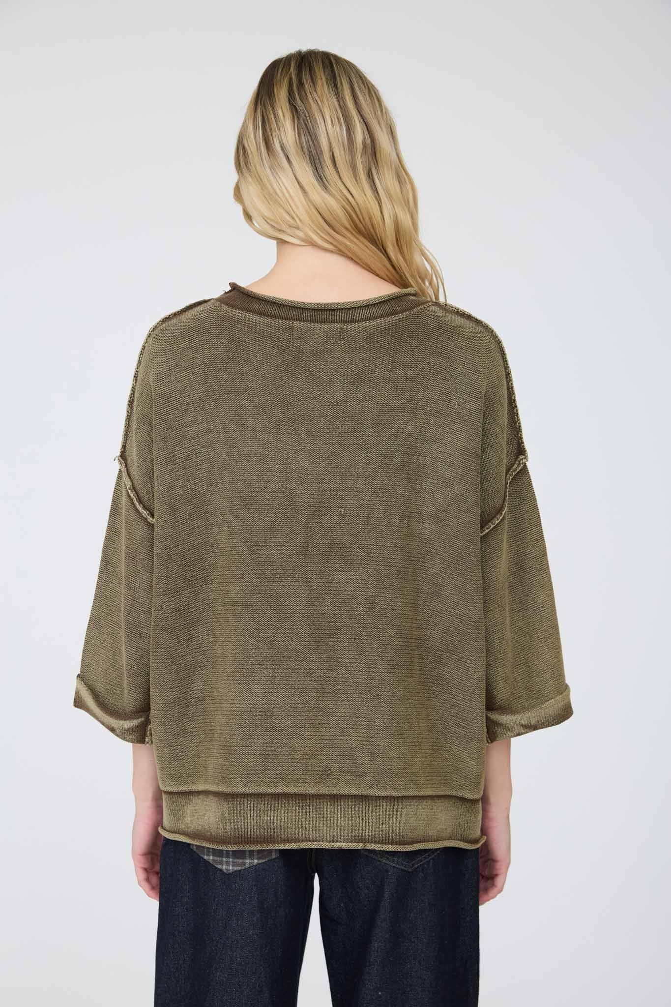 Washed Inverted Seam Short Sleeve Sweatshirt