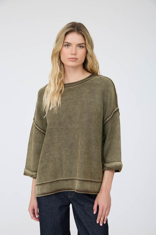 Washed Inverted Seam Short Sleeve Sweatshirt