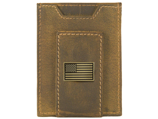 American Flag Vintage Tan Leather Magnetic Wallet