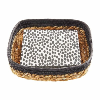 Dotted Napkin with Black Seagrass Caddy