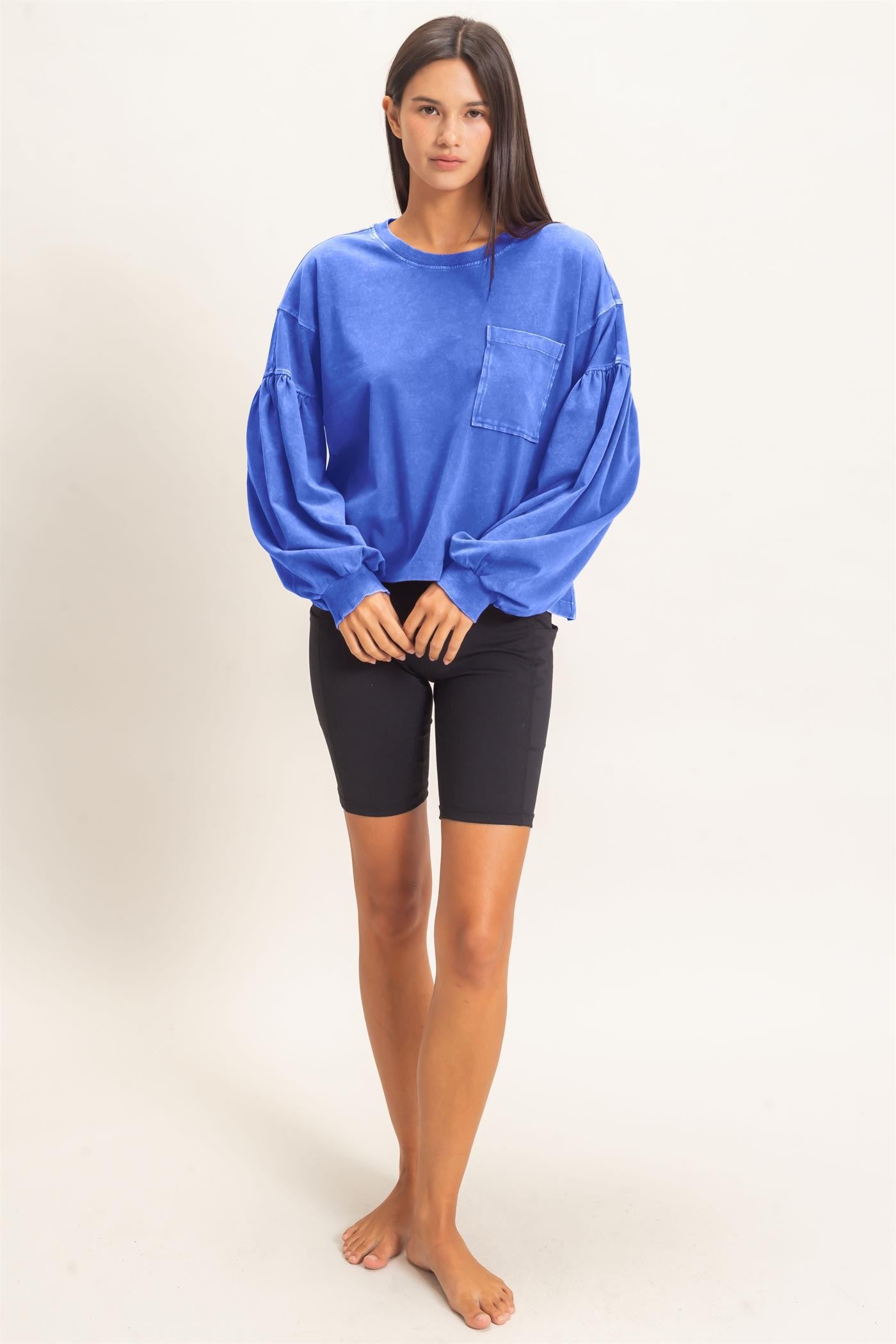Mineral Wash Puff Long Sleeve Boxy Top