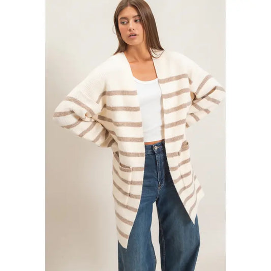 Open Front Stripe Cardigan