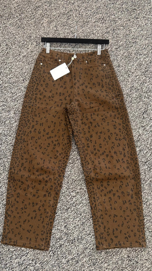 Leopard Print Barrel Pants