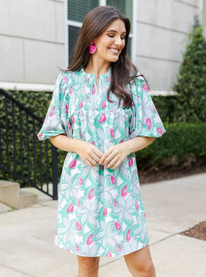 Amelia Dress in Paradise View Mint