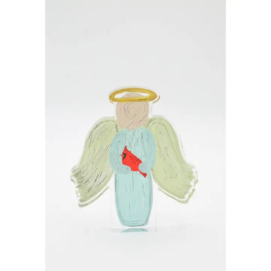 Angel with Cardinal Acrylic Shelf Sitter