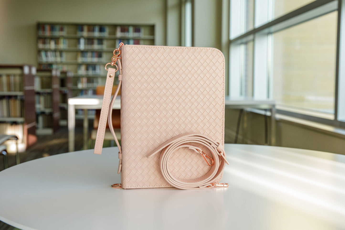 Bible Cover, Weave Bible Case, Crossbody BLUSH