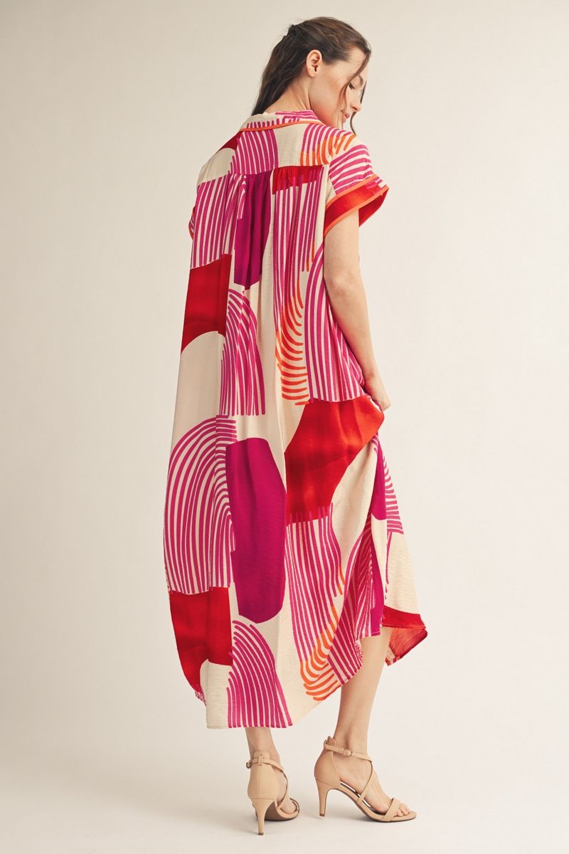 Magenta Geo Print Midi Dress