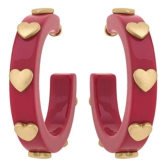 Libby Heart Resin Hoop Earrings in Fuchsia