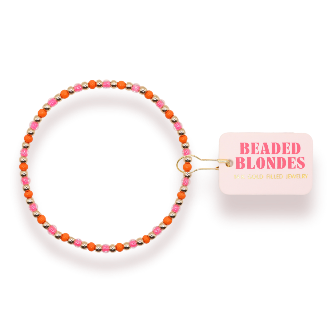 Hot Pink and Orange Demi Bracelet: Standard 6.75 inch