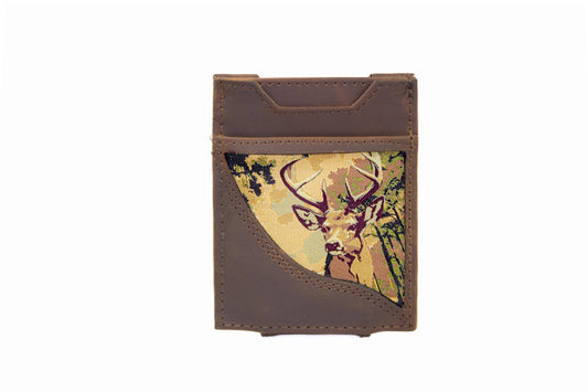 Buck Men's Magnetic Front Pocket Woven Patch Leather Wallet.