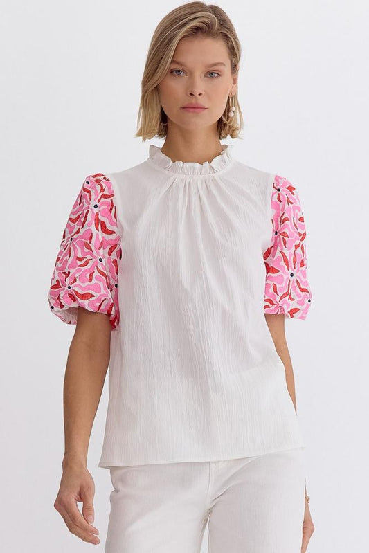Embroidered Puff Sleeve Top