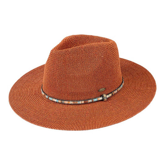Multi-Colored Thread with Beaded Panama Hat: CLAY / ONE SIZE