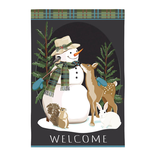 Woodland Snowman and Friends Applique House Flag