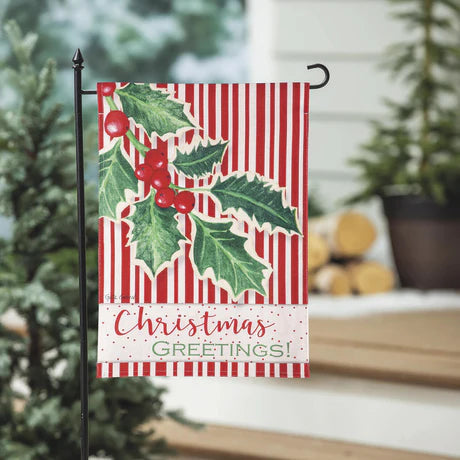 Christmas Greetings Burlap Garden Flag