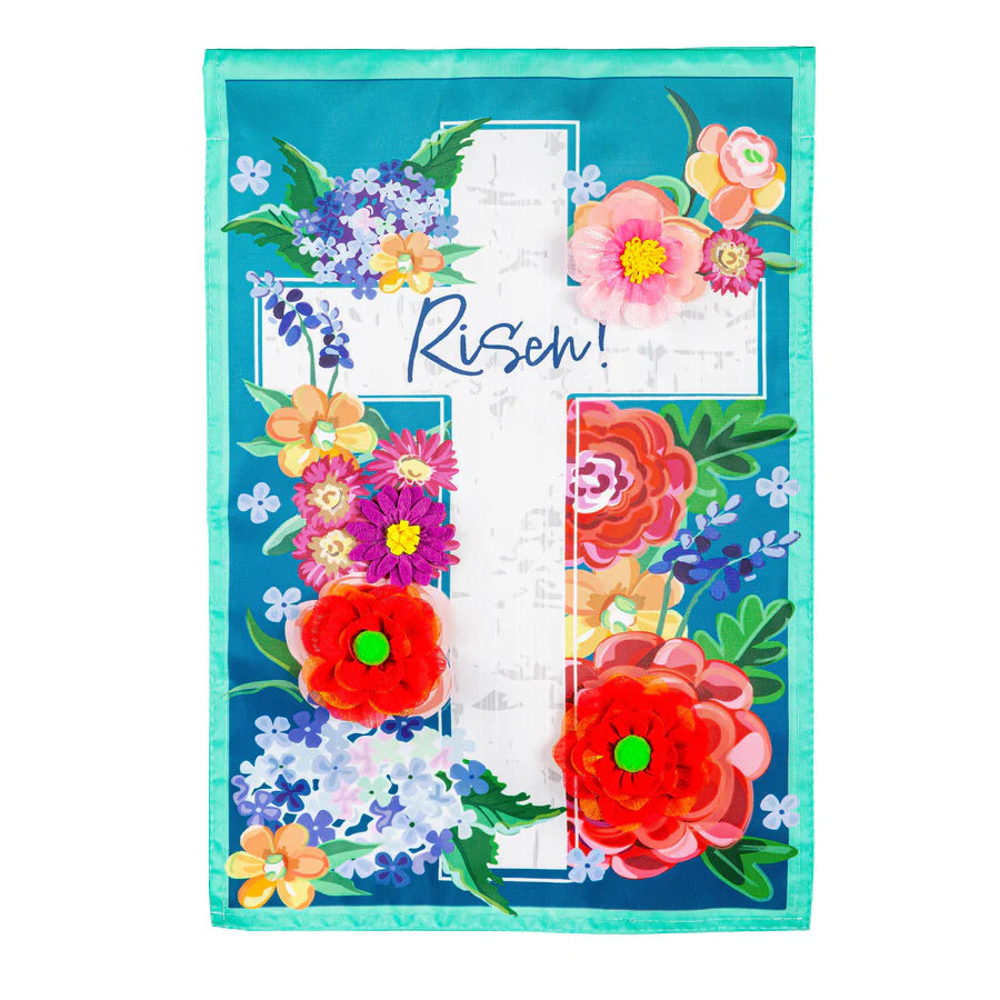 Floral Easter Cross Applique Gaden Flag