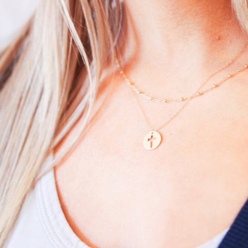 16" Necklace Gold Blessed Disc Gold