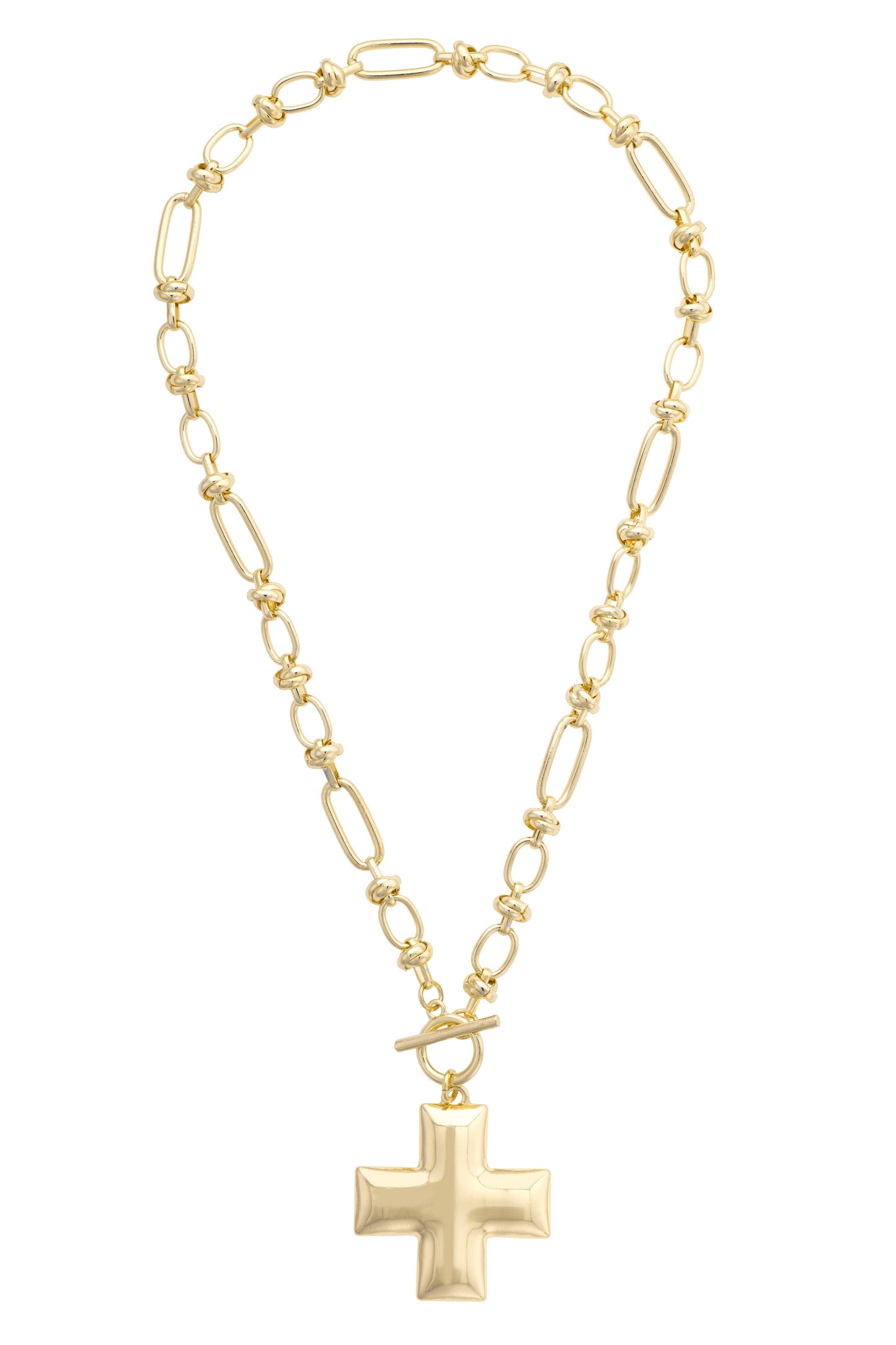 Macy Square Cross Toggle Necklace in Shiny Gold