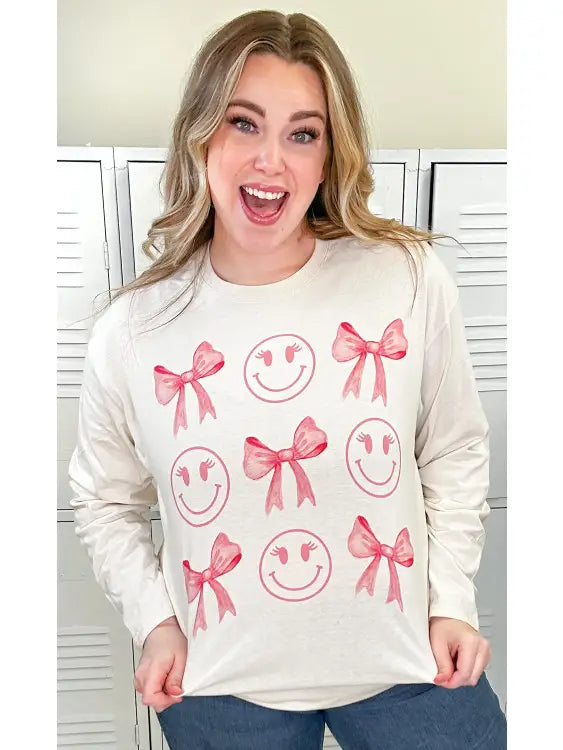 Smiley Bow Long Sleeve Graphic