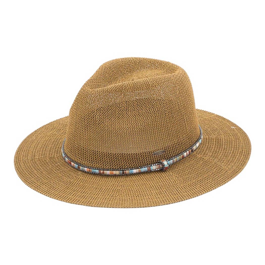 Multi-Colored Thread with Beaded Panama Hat: CLAY / ONE SIZE