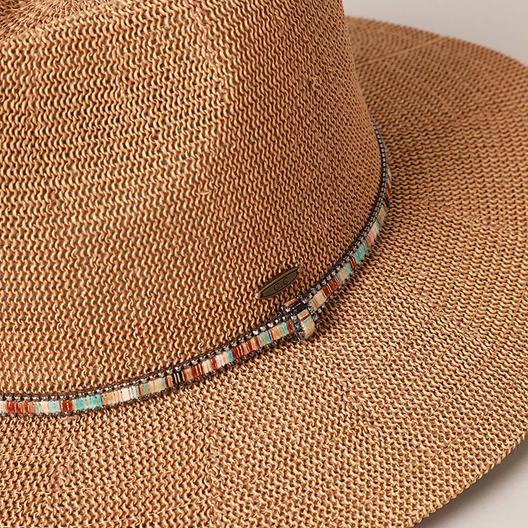 Multi-Colored Thread with Beaded Panama Hat: CLAY / ONE SIZE