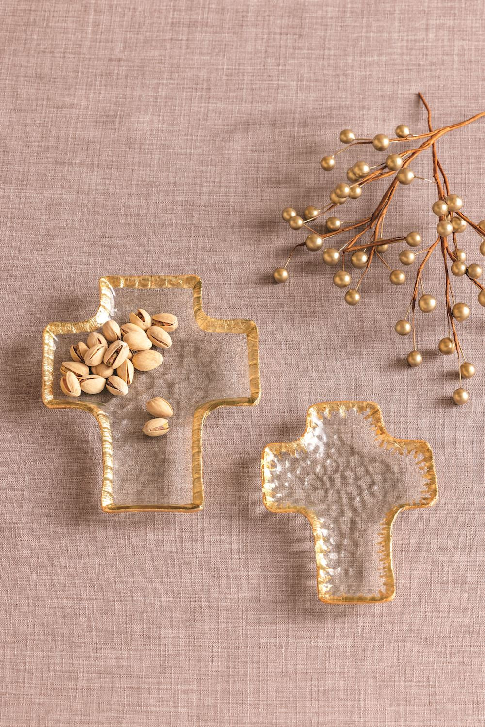 Gold Edge Glass Cross Tidbit Tray Set