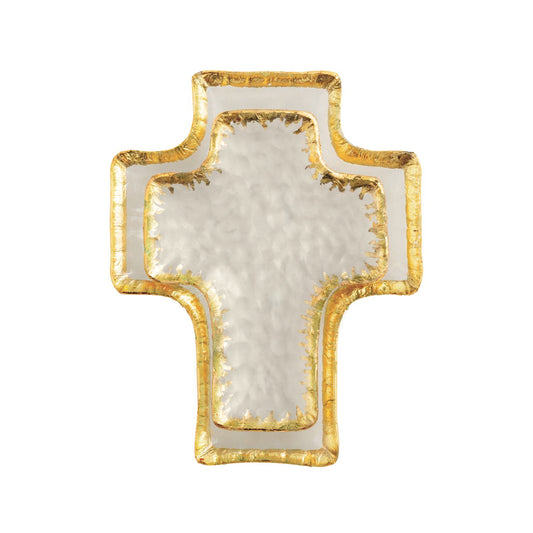 Gold Edge Glass Cross Tidbit Tray Set