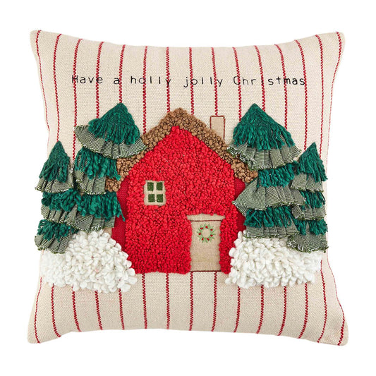 Holly Jolly Fringe Tree Applique Pillow