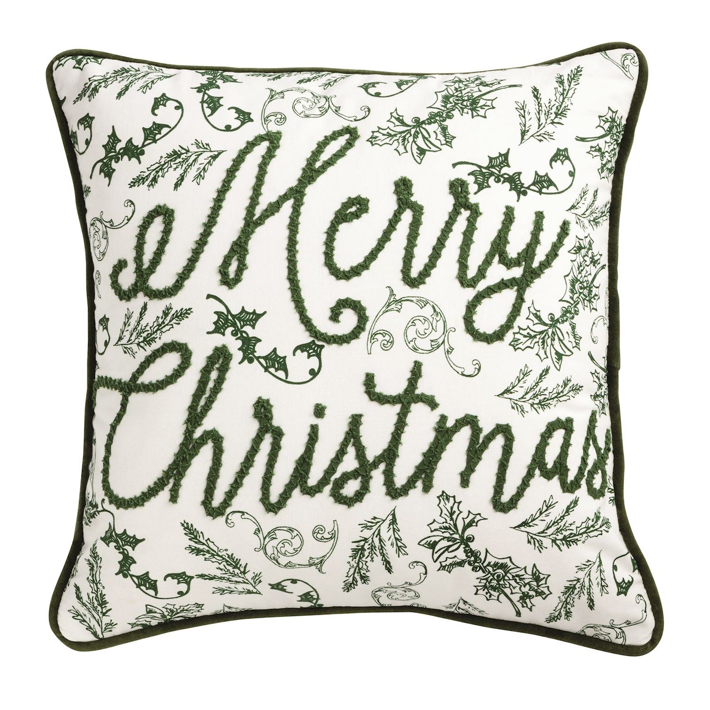 Merry Christmas Green Toile Pillow