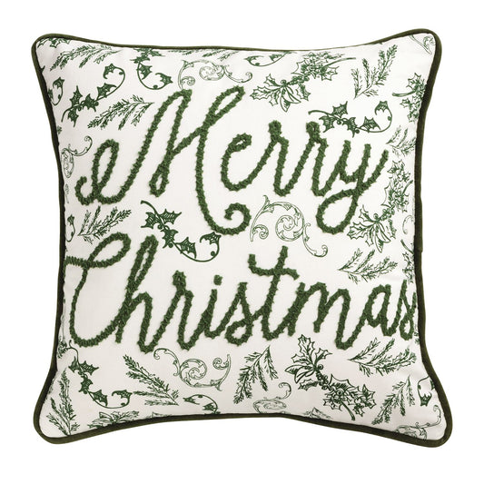 Merry Christmas Green Toile Pillow