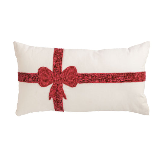 Lumbar Bow Christmas Beaded Pillow