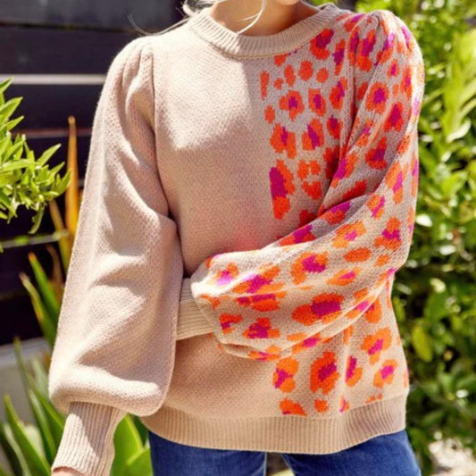 Leopard Puff Sleeve Sweater