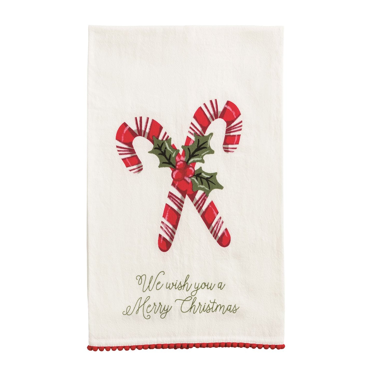 Candy Cane Pom Trim Christmas Towel