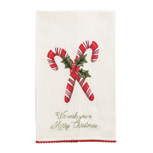 Candy Cane Pom Trim Christmas Towel