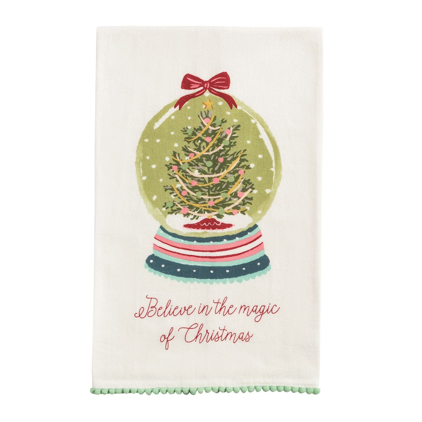 Snow Globe Pom Trim Christmas Towel